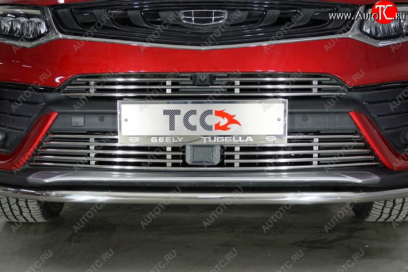 9 349 р. Нижняя декоративная вставка в бампер ТСС Тюнинг  Geely Tugella  FY11,HPBA4 (2019-2023) дорестайлинг (d 12 мм)  с доставкой в г. Керчь
