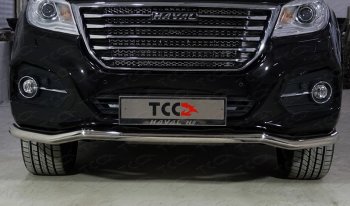 Защита переднего бампера волна d60,3 мм ТСС Тюнинг Haval H9 (2017-2019) 1-ый рестайлинг (нержавейка)