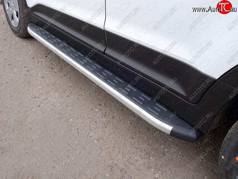 20 599 р. Пороги алюминиевые с пластиковой накладкой ТСС Тюнинг  Hyundai Creta  GS (2015-2021) дорестайлинг, рестайлинг (серые)  с доставкой в г. Керчь