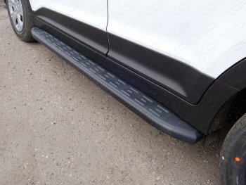 Пороги алюминиевые с пластиковой накладкой, ТСС Тюнинг Hyundai Creta  GS (2015-2021) дорестайлинг, рестайлинг (карбон черные)
