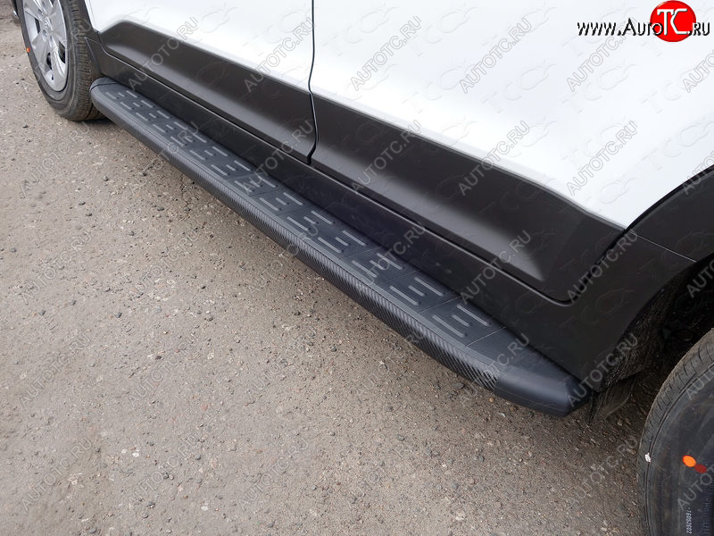 21 999 р. Пороги алюминиевые с пластиковой накладкой, ТСС Тюнинг  Hyundai Creta  GS (2015-2021) дорестайлинг, рестайлинг (карбон черные)  с доставкой в г. Керчь