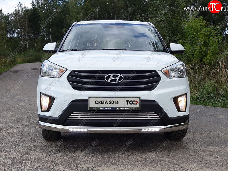37 999 р. Защита передняя нижняя овальная с ДХО 75х42 мм ТСС Тюнинг  Hyundai Creta  GS (2015-2021) дорестайлинг, рестайлинг (нержавейка)  с доставкой в г. Керчь