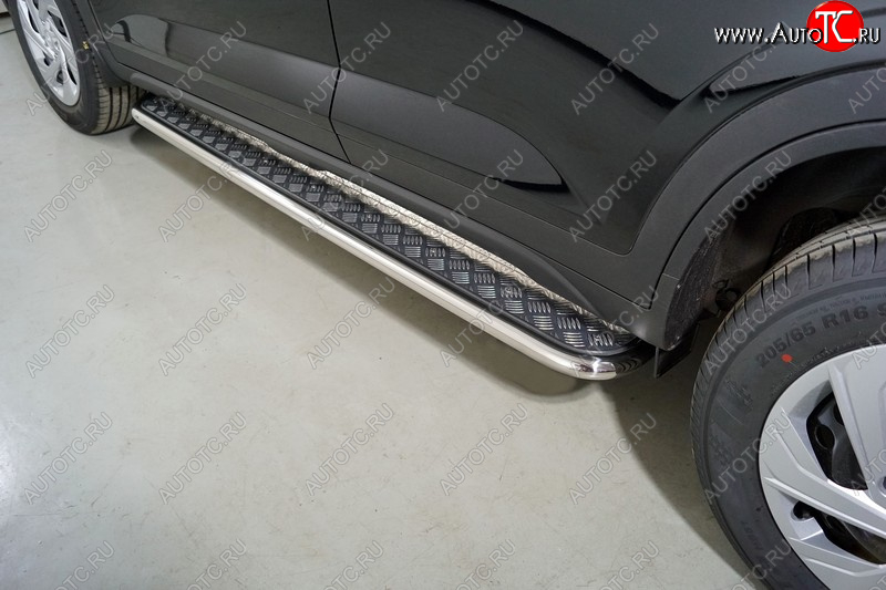32 199 р. Пороги с площадкой 42,4 мм ТСС Тюнинг Hyundai Creta SU (2020-2022) (серые)  с доставкой в г. Керчь
