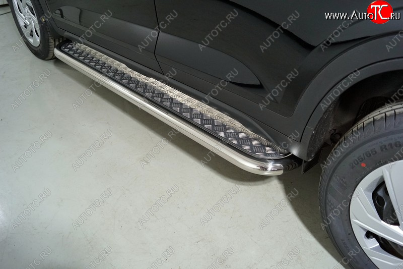 36 899 р. Пороги с площадкой 60,3 мм ТСС Тюнинг Hyundai Creta SU (2020-2022) (серые)  с доставкой в г. Керчь