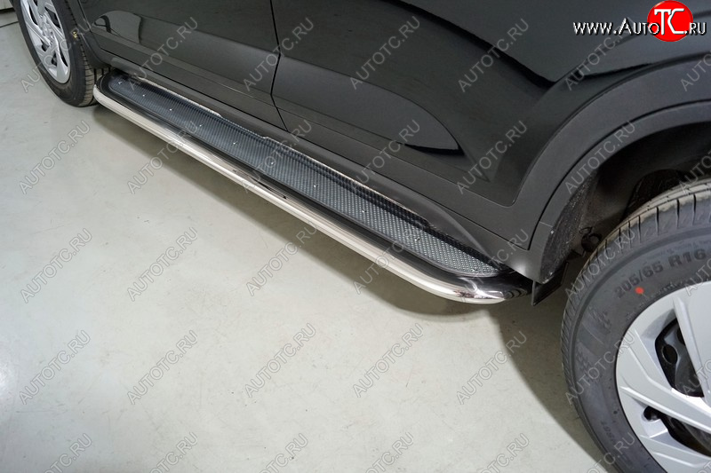 53 999 р. Пороги с площадкой 75х42 мм ТСС Тюнинг Hyundai Creta SU (2020-2022) (нержавейка)  с доставкой в г. Керчь
