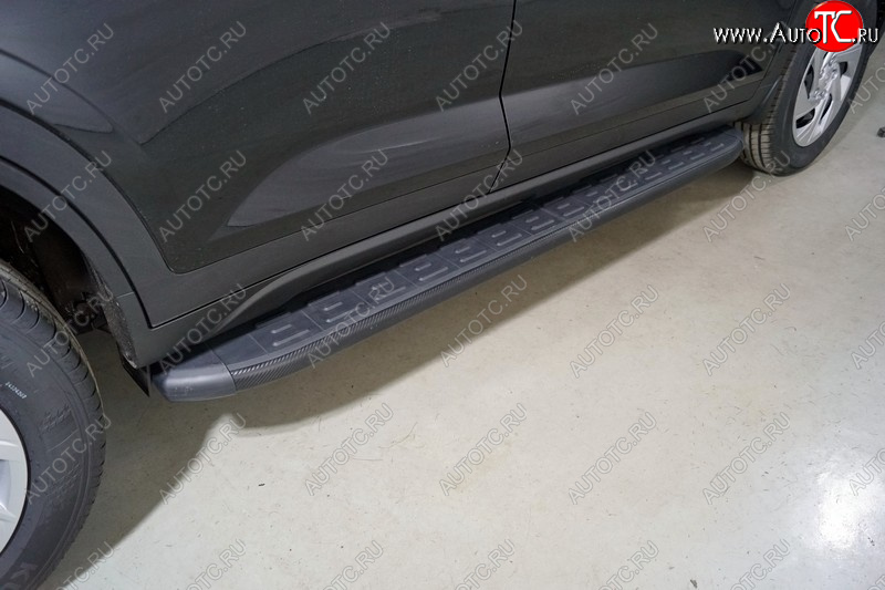 21 999 р. Пороги алюминиевые с пластиковой накладкой, ТСС Тюнинг  Hyundai Creta  SU (2020-2022) (карбон черные)  с доставкой в г. Керчь