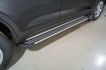 Пороги алюминиевые Slim Line ТСС Тюнинг Hyundai Creta  SU (2020-2022) (Silver)