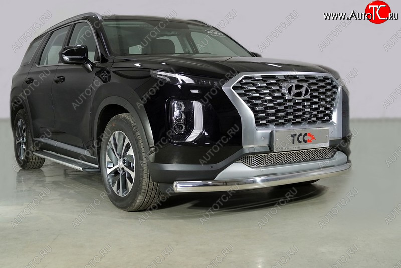 24 599 р. Защита переднего бампера нижняя овальная 75х42 мм ТСС Тюнинг  Hyundai Palisade  LX2 (2018-2022) (нержавейка)  с доставкой в г. Керчь
