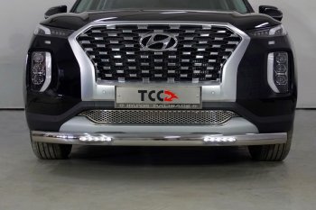 Защита передняя нижняя овальная с ДХО 75х42 мм ТСС Тюнинг Hyundai Palisade  LX2 (2018-2022) (нержавейка)