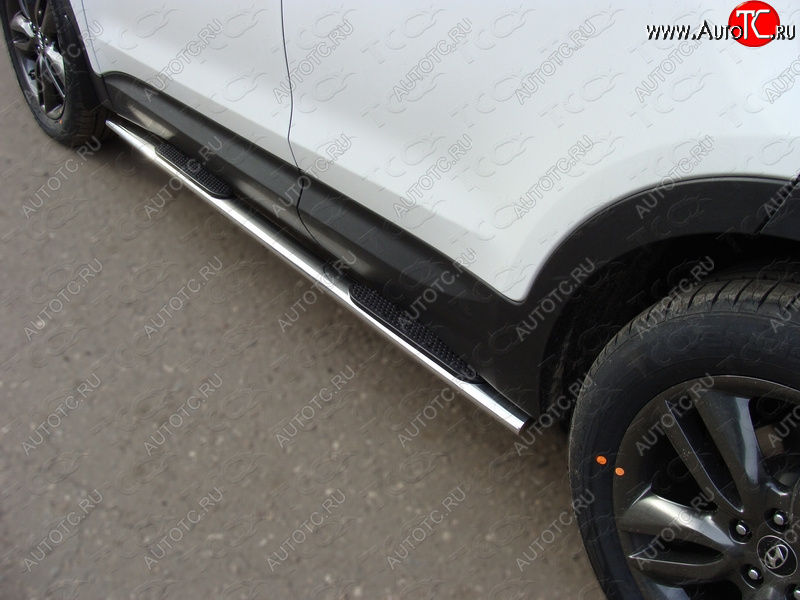 31 399 р. Пороги овальные с накладкой 75*42 мм ТСС Тюнинг Hyundai Santa Fe DM дорестайлинг (2012-2016) (серые)  с доставкой в г. Керчь