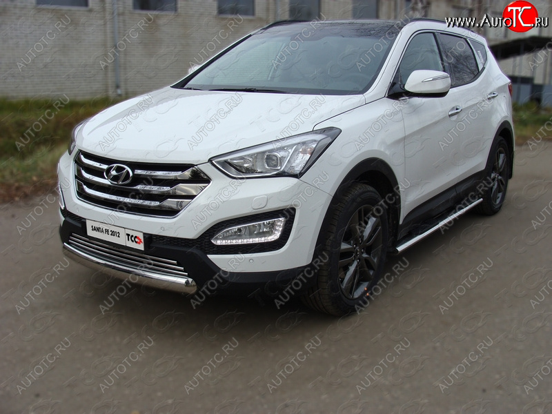 15 899 р. Защита переднего бампера овальная короткая 75х42 мм ТСС тюнинг  Hyundai Santa Fe  DM (2012-2016) дорестайлинг (нержавейка)  с доставкой в г. Керчь