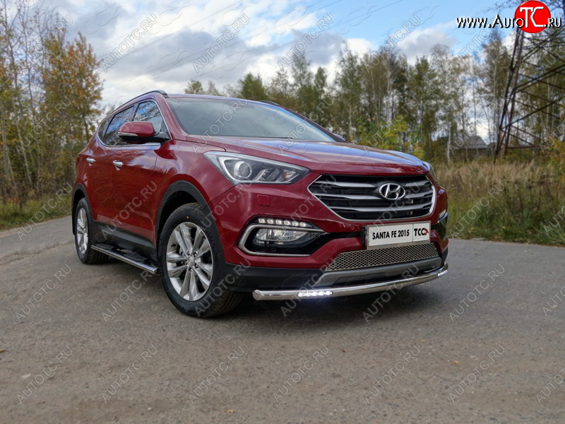 34 999 р. Защита переднего бампера нижняя с ДХО 60,3 мм ТСС Тюнинг  Hyundai Santa Fe  DM (2015-2019) рестайлинг (нержавейка)  с доставкой в г. Керчь