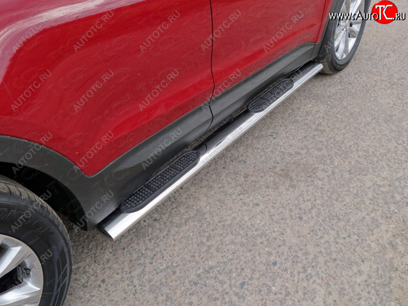 40 799 р. Пороги овальные с накладкой 120х60 мм Premium ТСС Тюнинг  Hyundai Santa Fe  DM (2015-2019) рестайлинг (серые)  с доставкой в г. Керчь