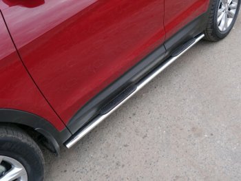 Пороги овальные с накладкой 75х42 мм ТСС Тюнинг Hyundai Santa Fe  DM (2015-2019) рестайлинг (серые)