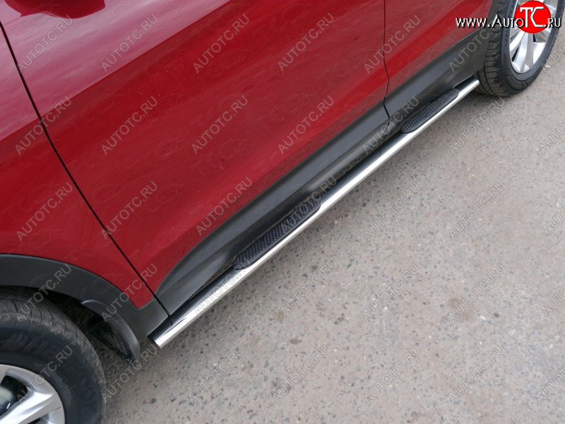 31 399 р. Пороги овальные с накладкой 75х42 мм ТСС Тюнинг  Hyundai Santa Fe  DM (2015-2019) рестайлинг (серые)  с доставкой в г. Керчь