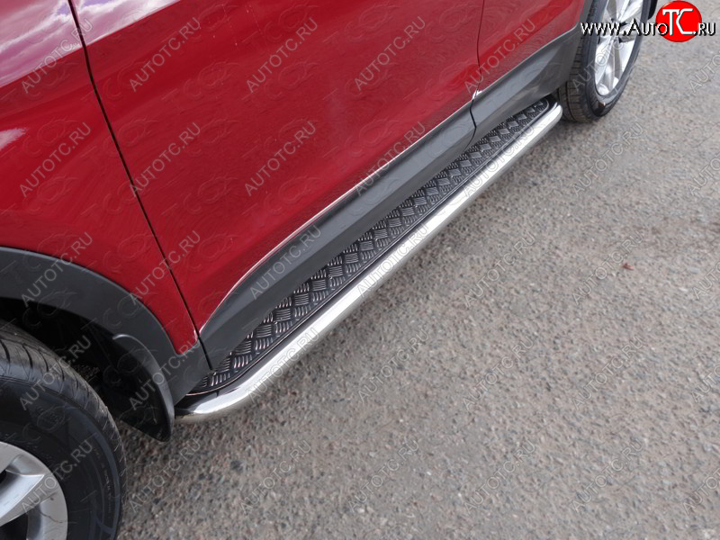 34 799 р. Пороги с площадкой 60,3 мм Premium ТСС Тюнинг  Hyundai Santa Fe  DM (2015-2019) рестайлинг (серые)  с доставкой в г. Керчь