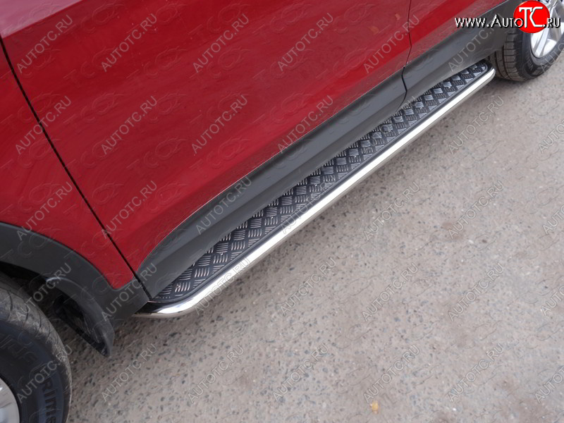29 999 р. Пороги с площадкой 42,4 мм Premium ТСС Тюнинг Hyundai Santa Fe DM рестайлинг (2015-2019) (серые)  с доставкой в г. Керчь