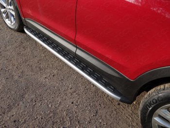 Пороги алюминиевые с пластиковой накладкой ТСС Тюнинг Hyundai Santa Fe  DM (2015-2019) рестайлинг (серые)