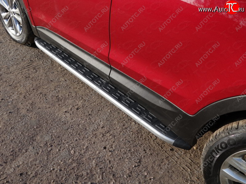20 599 р. Пороги алюминиевые с пластиковой накладкой ТСС Тюнинг  Hyundai Santa Fe  DM (2015-2019) рестайлинг (серые)  с доставкой в г. Керчь