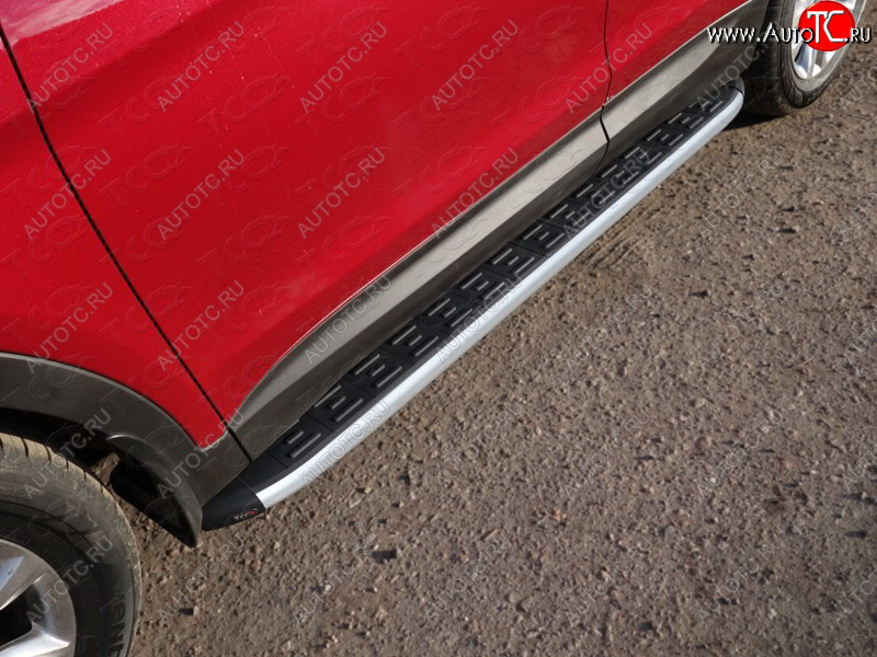 21 999 р. Пороги алюминиевые с пластиковой накладкой, ТСС Тюнинг  Hyundai Santa Fe  DM (2015-2019) рестайлинг (карбон серебро)  с доставкой в г. Керчь