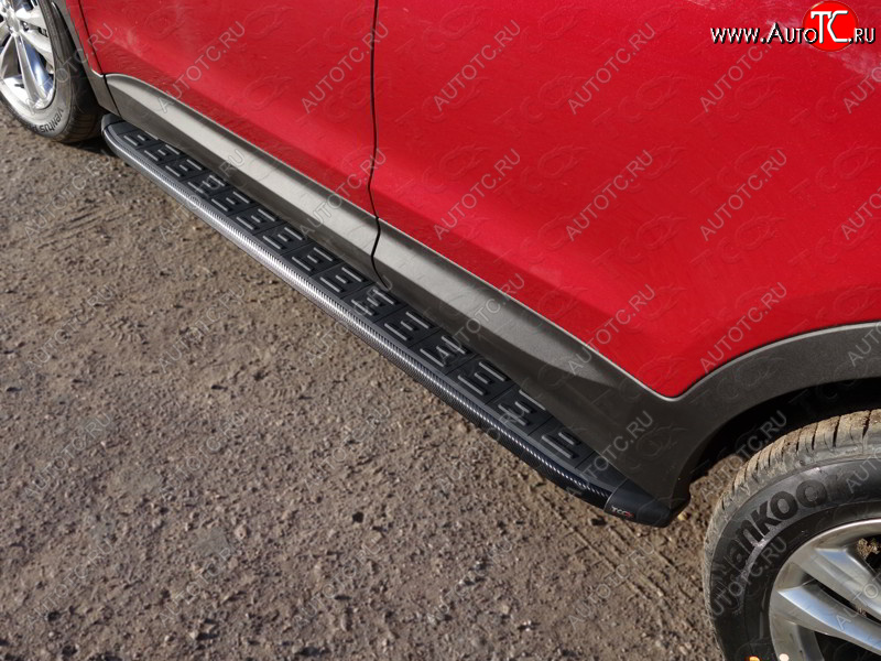 21 999 р. Пороги алюминиевые с пластиковой накладкой ТСС Тюнинг  Hyundai Santa Fe  DM (2015-2019) рестайлинг (карбон черные)  с доставкой в г. Керчь