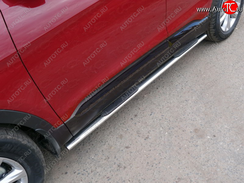 33 999 р. Пороги овальные с накладкой 75х42 мм ТСС Тюнинг  Hyundai Santa Fe  TM (2018-2021) дорестайлинг (серые)  с доставкой в г. Керчь