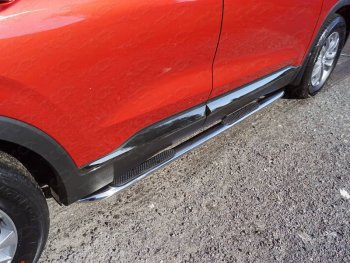 Пороги овальные гнутые с накладкой 75х42 мм Hyundai Santa Fe TM дорестайлинг (2018-2021) (серые)