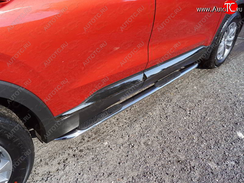 35 999 р. Пороги овальные гнутые с накладкой 75х42 мм  Hyundai Santa Fe  TM (2018-2021) дорестайлинг (серые)  с доставкой в г. Керчь