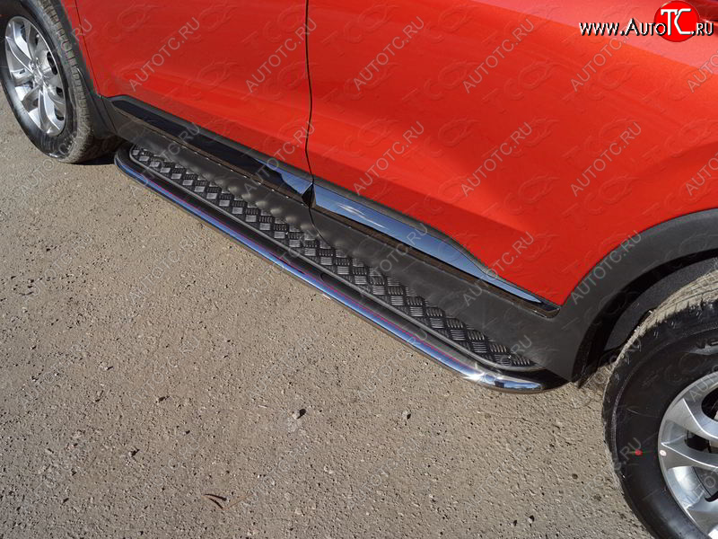 42 699 р. Пороги с площадкой 75х42 мм ТСС Тюнинг  Hyundai Santa Fe  TM (2018-2021) дорестайлинг (серые)  с доставкой в г. Керчь