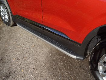 Пороги алюминиевые с пластиковой накладкой ТСС Тюнинг Hyundai Santa Fe  TM (2018-2021) дорестайлинг (карбон серые)
