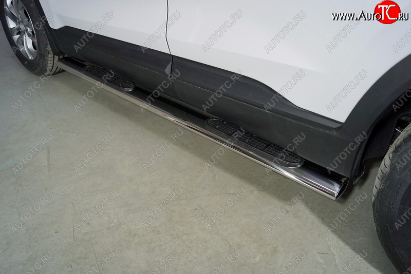 40 999 р. Пороги овальные с накладкой 120х60 мм ТСС Тюнинг  Hyundai Santa Fe  TM (2020-2022) рестайлинг (серые)  с доставкой в г. Керчь