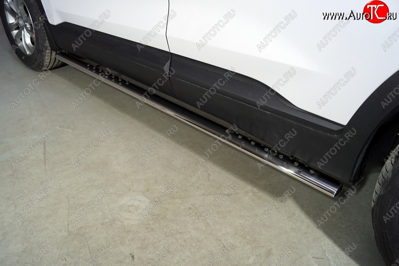 33 799 р. Пороги овальные с проступью 75х42 мм ТСС Тюнинг Hyundai Santa Fe TM рестайлинг (2020-2022) (серые)  с доставкой в г. Керчь