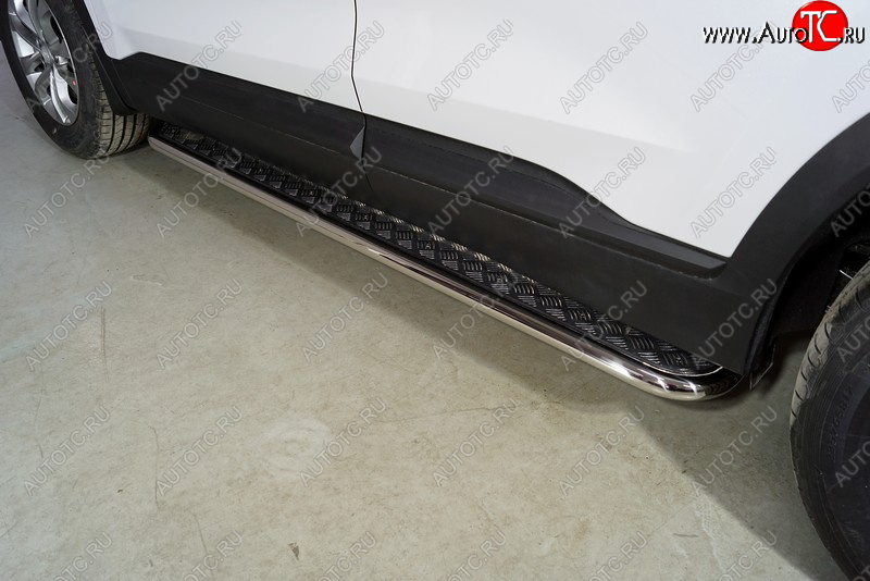 30 099 р. Пороги с площадкой 42,4 мм ТСС Тюнинг  Hyundai Santa Fe  TM (2020-2022) рестайлинг (серые)  с доставкой в г. Керчь