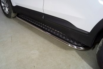 Пороги с площадкой 75х42 мм ТСС Тюнинг Hyundai Santa Fe TM рестайлинг (2020-2022) (серые)