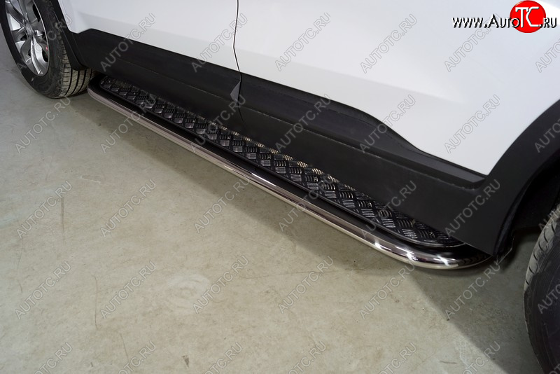 42 999 р. Пороги с площадкой 75х42 мм ТСС Тюнинг  Hyundai Santa Fe  TM (2020-2022) рестайлинг (серые)  с доставкой в г. Керчь