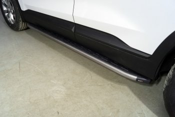 Пороги алюминиевые с пластиковой накладкой ТСС Тюнинг Hyundai Santa Fe  TM (2020-2022) рестайлинг (карбон серые)