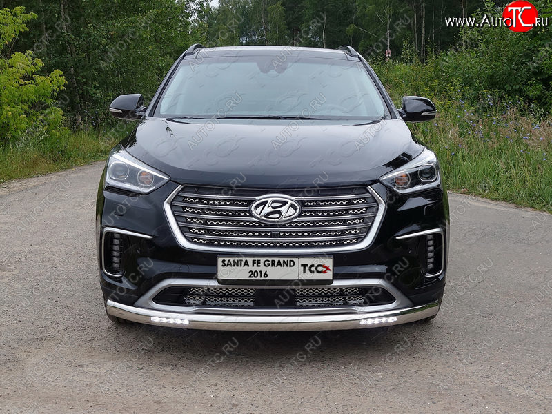 39 849 р. Защита передняя нижняя овальная с ДХО 75х42 мм ТСС Тюнинг  Hyundai Grand Santa Fe  1 DM (2016-2018) рестайлинг (нержавейка)  с доставкой в г. Керчь