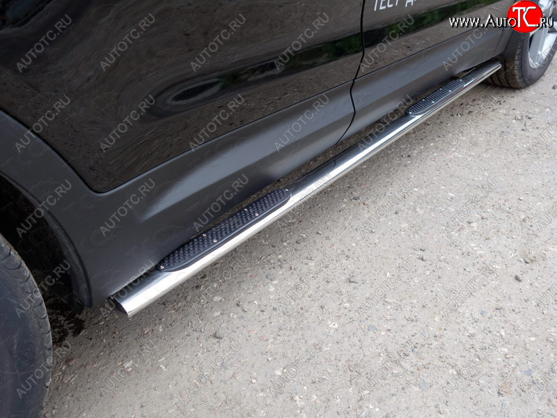 31 399 р. Пороги овальные с накладкой 75х42 мм ТСС Тюнинг  Hyundai Grand Santa Fe  1 DM (2016-2018) рестайлинг (серые)  с доставкой в г. Керчь