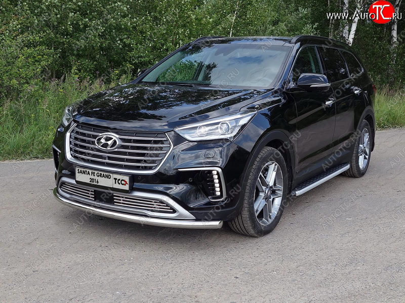 20 599 р. Пороги алюминиевые с пластиковой накладкой ТСС Тюнинг  Hyundai Grand Santa Fe  1 DM (2016-2018) рестайлинг (серые)  с доставкой в г. Керчь