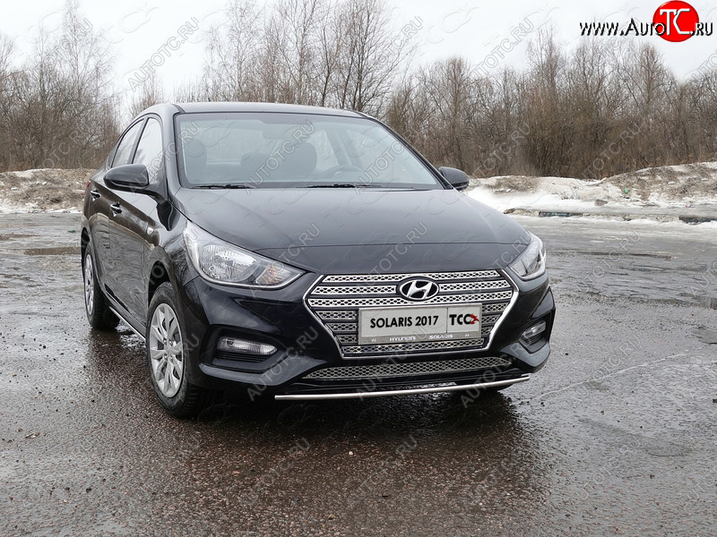 5 849 р. Защита переднего бампера нижняя 25 мм ТСС Тюнинг Hyundai Solaris HCR седан дорестайлинг (2017-2020) (нержавейка)  с доставкой в г. Керчь