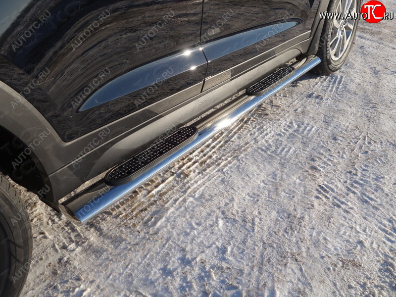 38 799 р. Пороги овальные с накладкой 120х60 мм ТСС Тюнинг  Hyundai Tucson  TL (2015-2018) дорестайлинг (серые)  с доставкой в г. Керчь