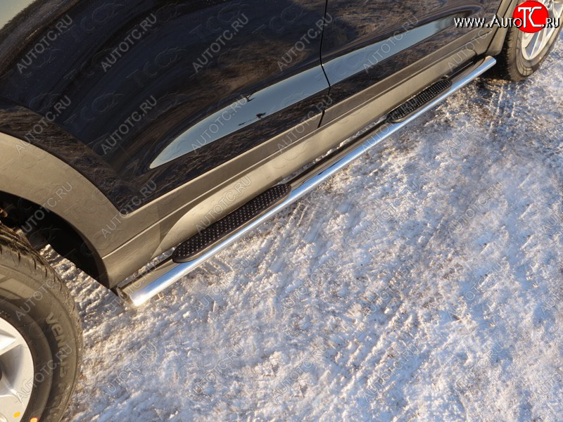 29 749 р. Пороги овальные с накладкой 75х42 мм ТСС Тюнинг  Hyundai Tucson  TL (2015-2018) дорестайлинг (серые)  с доставкой в г. Керчь