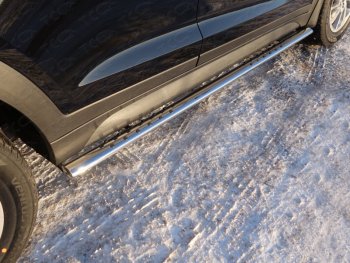 Пороги овальные с проступью 75х42 мм ТСС Тюнинг Hyundai Tucson TL дорестайлинг (2015-2018) (серые)