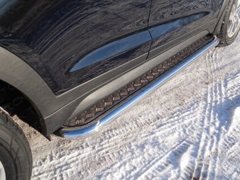 Пороги с площадкой 60,3 мм ТСС Тюнинг Hyundai Tucson TL дорестайлинг (2015-2018) (серые)