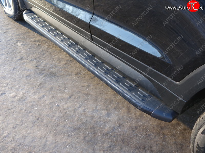 21 999 р. Пороги алюминиевые с пластиковой накладкой, ТСС Тюнинг  Hyundai Tucson  TL (2015-2018) дорестайлинг (карбон черные)  с доставкой в г. Керчь