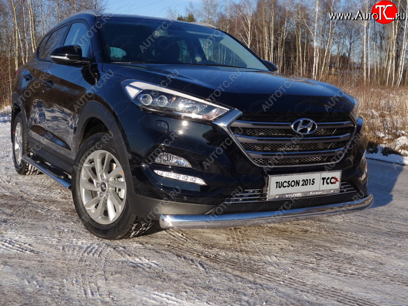 20 699 р. Защита переднего бампера нижняя овальная 75х42 мм ТСС Тюнинг  Hyundai Tucson  TL (2015-2018) дорестайлинг (нержавейка)  с доставкой в г. Керчь