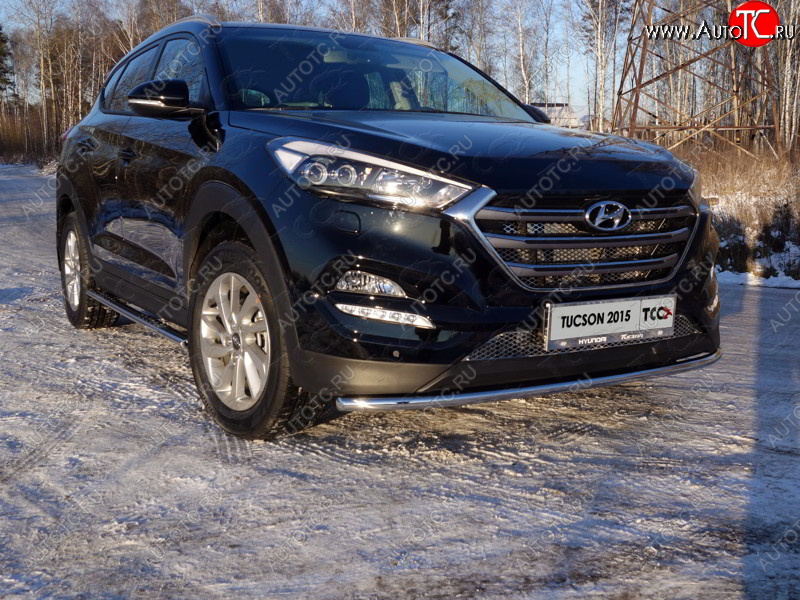 15 999 р. Защита переднего бампера нижняя d42,4 мм ТСС Тюнинг  Hyundai Tucson  TL (2015-2018) дорестайлинг (нержавейка)  с доставкой в г. Керчь