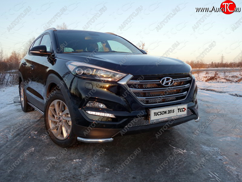 11 749 р. Защита переднего бампера уголки 42,4 мм ТСС тюнинг  Hyundai Tucson  TL (2015-2018) дорестайлинг (нержавейка)  с доставкой в г. Керчь