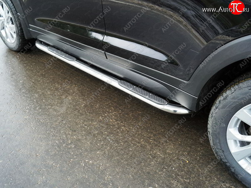 35 999 р. Пороги овальные гнутые с накладкой 75х42 мм  Hyundai Tucson  TL (2018-2021) рестайлинг (серые)  с доставкой в г. Керчь