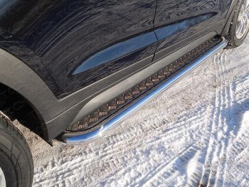 Пороги с площадкой 75х42 мм ТСС Тюнинг Hyundai Tucson  TL (2018-2021) рестайлинг (серые)
